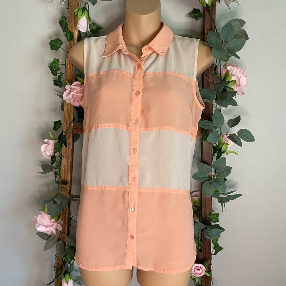 Urban Outfitters Olive Oak Peach & Ivory Sleeveless Lightweight Top EUC